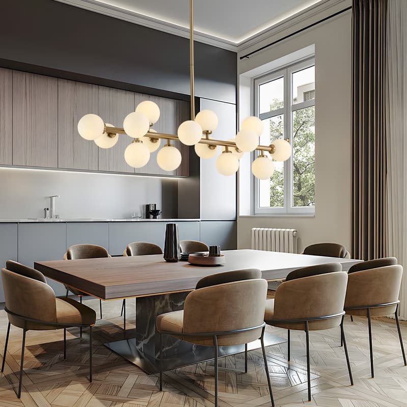 40 in. Linear Mid Century Modern Chandelier 16-Light Gold Brass Sputnik Pendant Light with Frosted Glass Globe for Dining Room