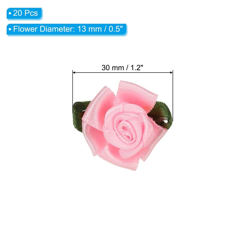20Pcs Mini Satin Ribbon Roses Small Rosettes Fabric Flowers - Pink