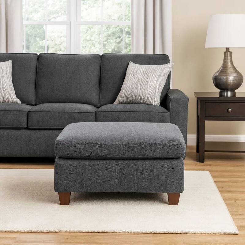 37 Inches Fabric Upholstered Wooden Ottoman, Gray