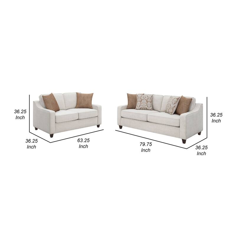 Kristy 2pc Modern Sofa Set, Sloped Track Arms, Beige Chenille