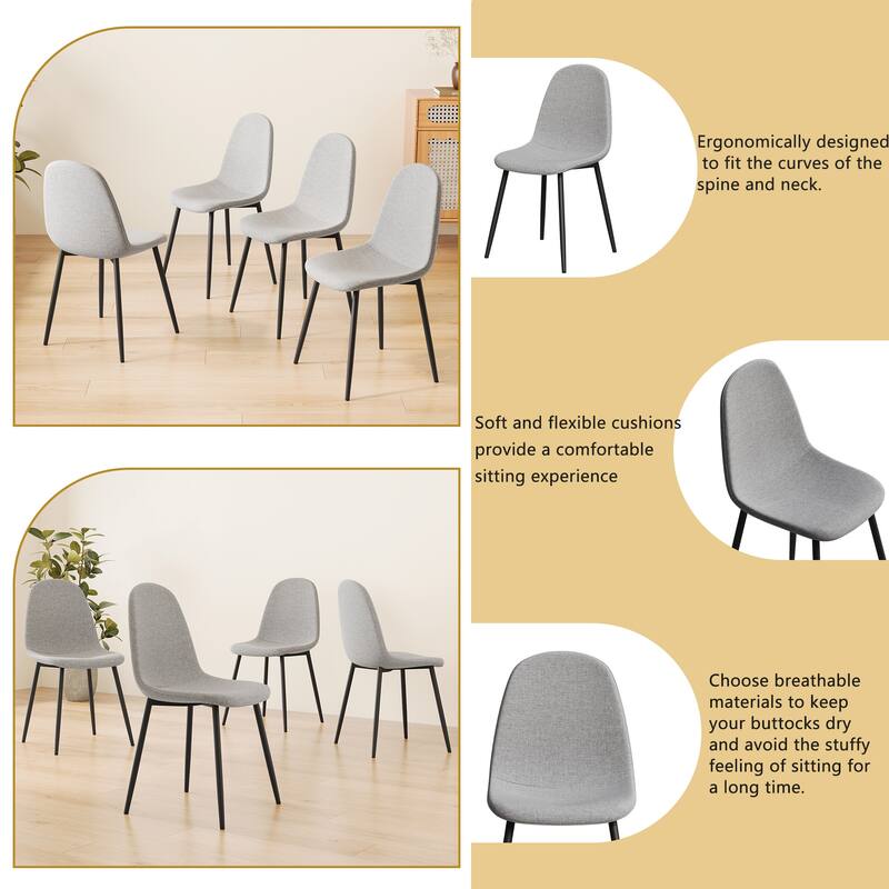 Grey Fabric Metal Dining Chairs Set of 4 with High Back Support - 16.53” W x 18.9" D x 33.5" H