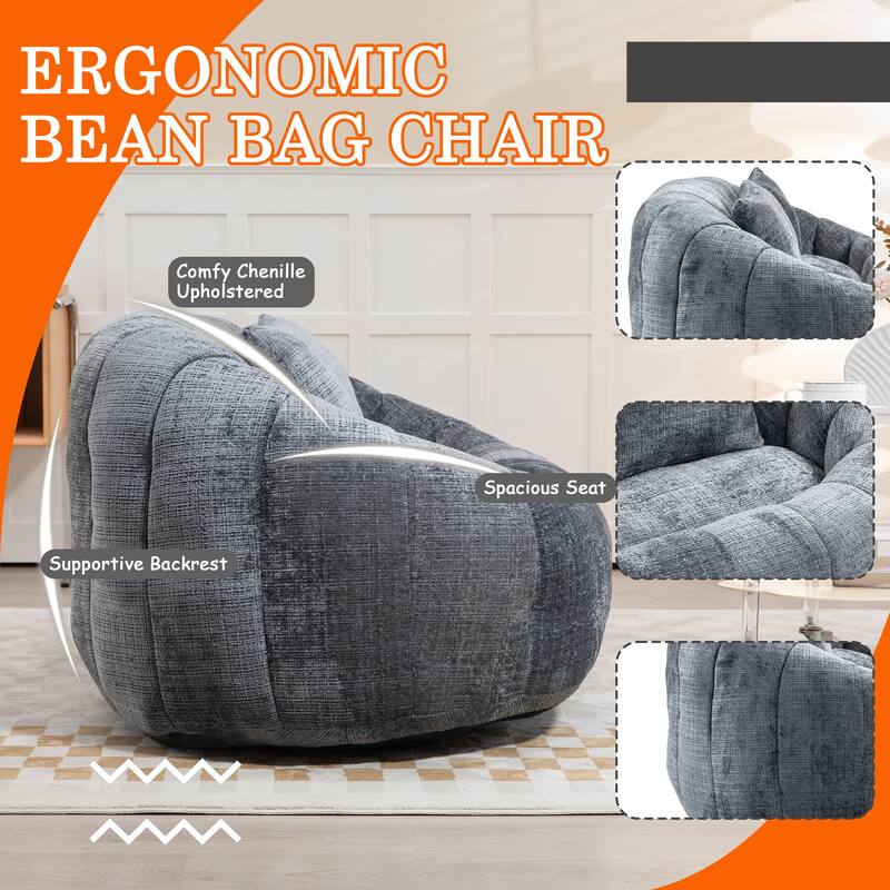 HOMEFUN Chenille Upholstered Durable Comfort Lounger High Back Bean Bag Loveseat Sofa