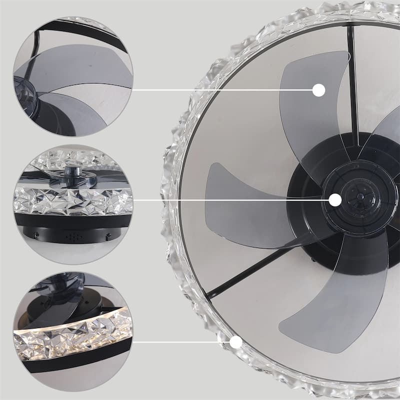 19" Iceberg Bedroom Fan Light w/ Remote Control & Reversible DC Motor with LED Light