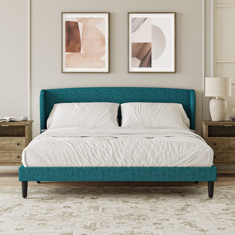 Gerald Upholstered Traditional Wingback Platform Bed By HULALA HOME - Turquoise - King