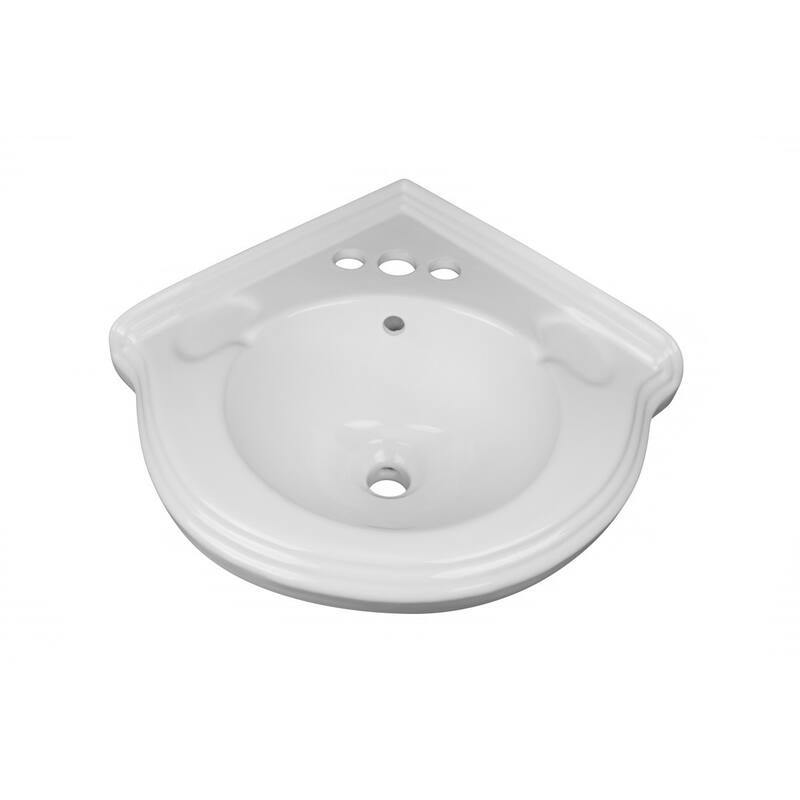 Portsmouth White Porcelain Corner Pedestal Sink with Overflow and 4 in. Centerset Faucet Holes