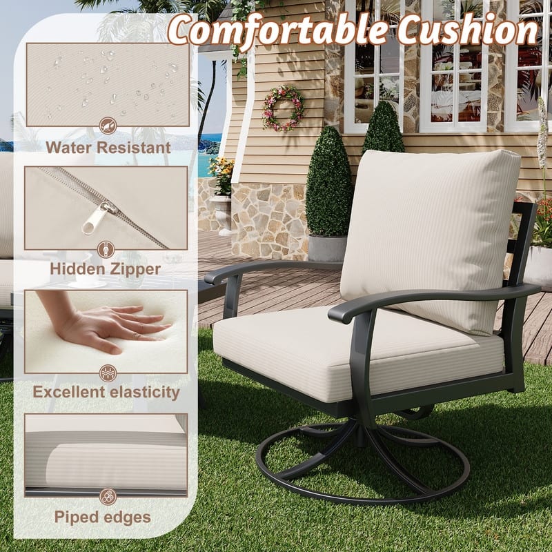 Erommy Patio Set: 360° Swivel Rockers, Sofa, Ottomans & Table – Outdoor Conversation Set for Poolside, Garden & Deck