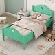 preview thumbnail 2 of 12, Girl's Princess Twin Size Bed Frame with Macaron Colors, Safety Rails, Headboard and Footboard for Toddlers, Seasoft Green