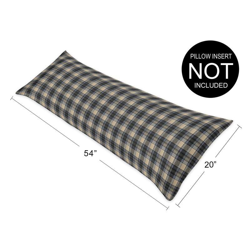 Sweet Jojo Designs Blue and Tan Woodland Plaid Flannel Rustic Patch Collection Body Pillow Case (Pillow Not Included)