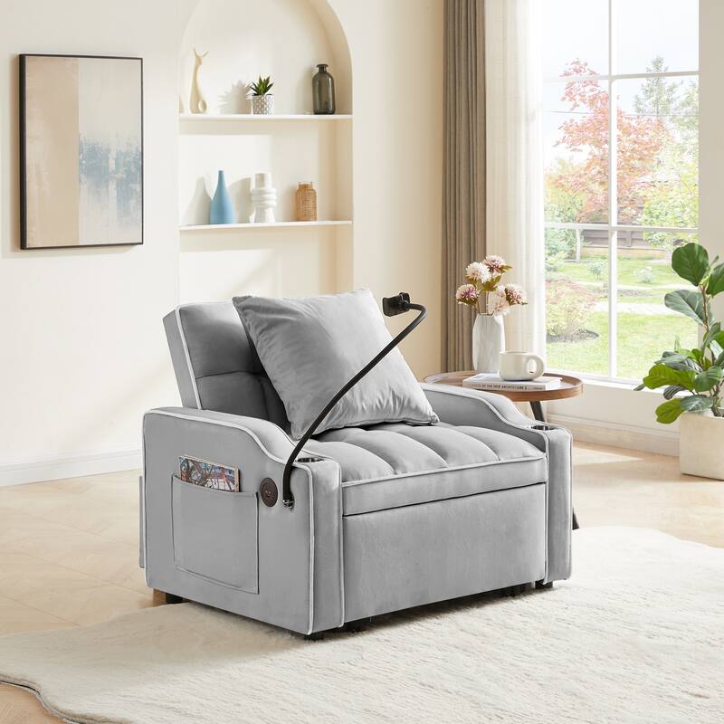 Convertible Sleeper Chair Sofa Bed Adjustable Pull Out Sleeper Chair Bed Multi-Pockets Folding Sofa Bed,3-in-1 Sofa Bed