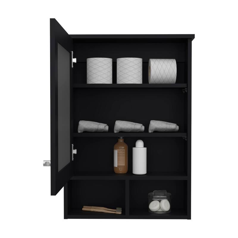 Medicine Cabinet with Mirrored Door, 3 Hidden Shelves, 2 Open Shelves for Bathroom Storage, Space-Saving Design
