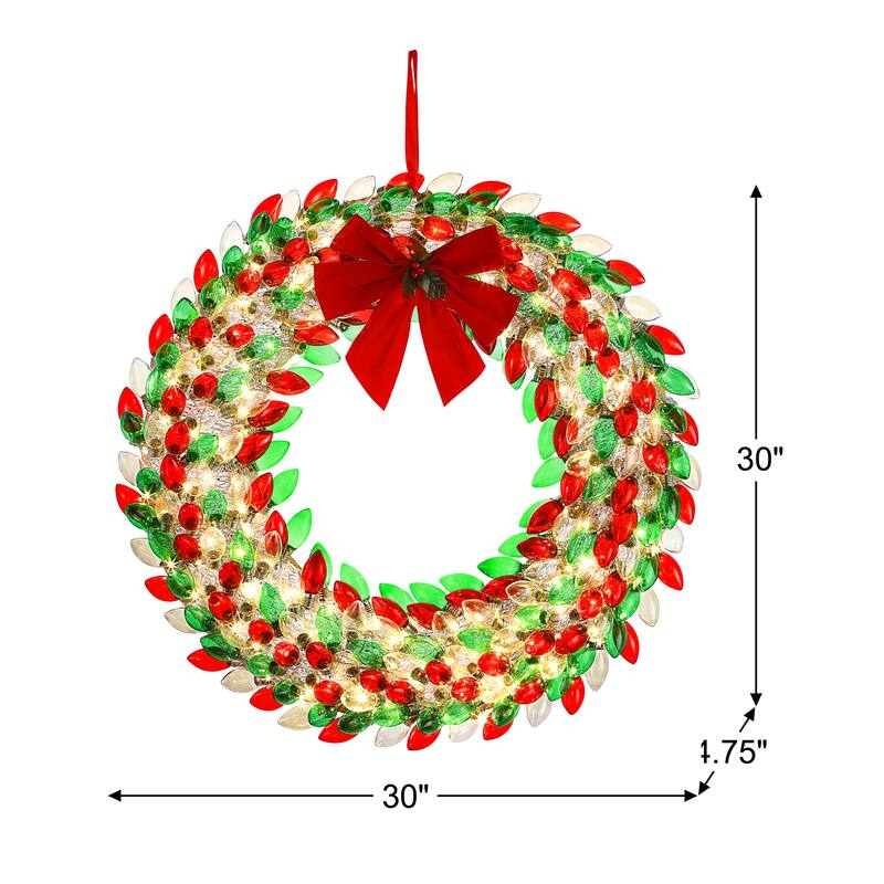 30 in. Retro C9 Bulb Wreath - Red and Green - 30 in.