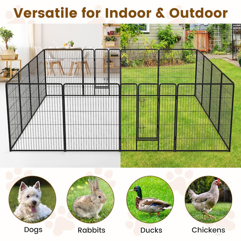Gymax 16 Panel 40'' Height Pen Fence w/ Lock Indoor Outdoor Foldable