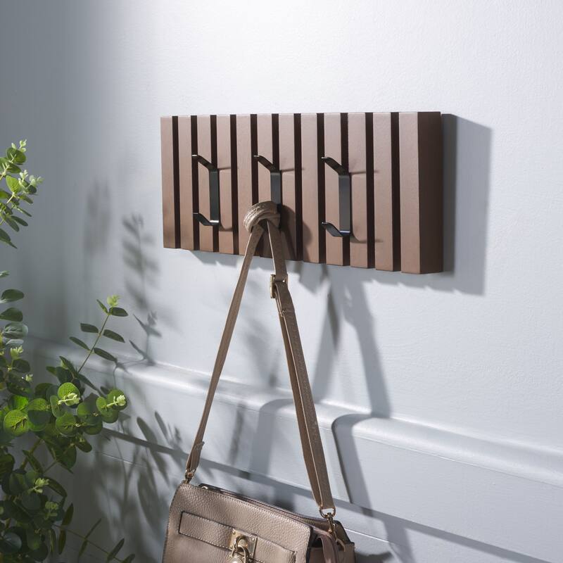 SAFAVIEH Cato 3-Hook Wall Mounted Coat Rack - 19"W x 1"D x 7"H - Medium Brown