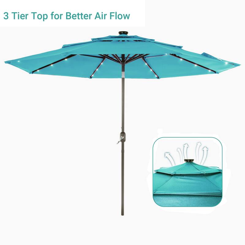 BONOSUKI 3 Tiers Patio Market Umbrella w/Solar Lights and Tilt button