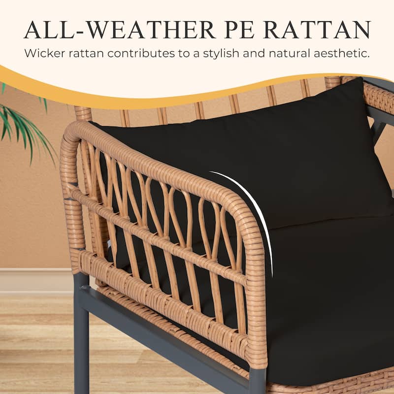 Outdoor Woven Rattan Loveseat Conversation Furniture Set with Cushions