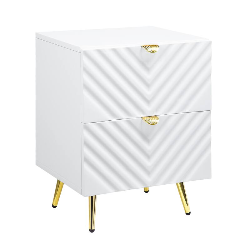 High Gloss Finish Wooden Bedside Table Dresser with 2 Wave Pattern