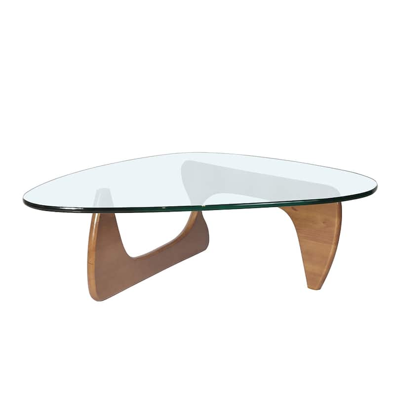 Modern Triangle coffee table,0.75"Clear Glass Top and Solid Wood Base