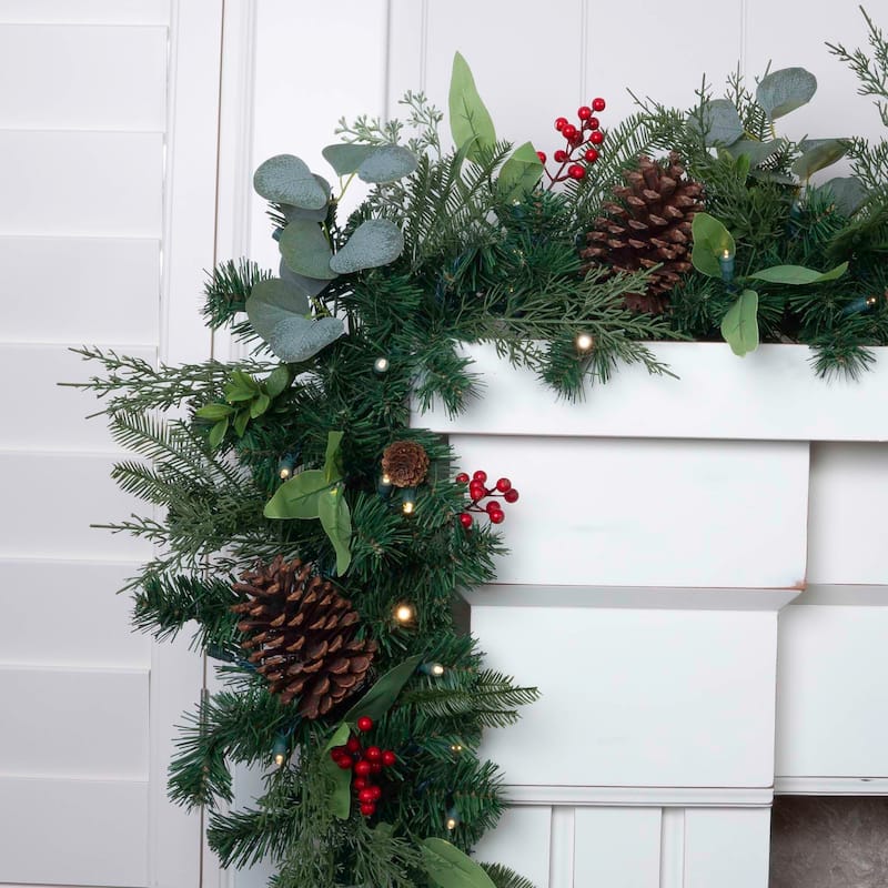 9 ft. Artificial Christmas Garland with Lights - Christmas Woods - 9 Foot