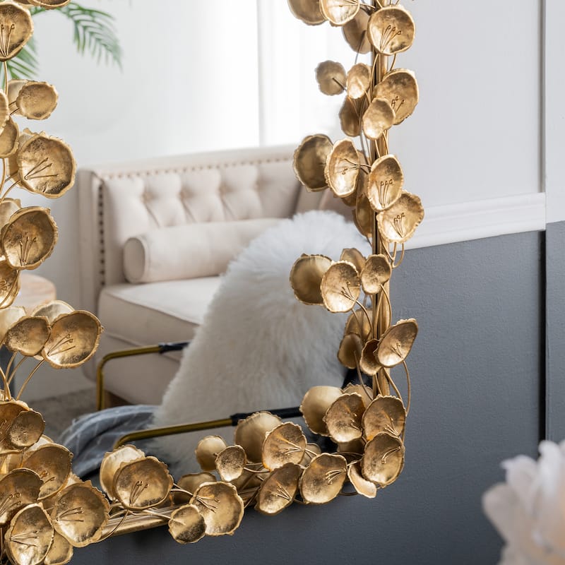 Wall Mirror with Golden Leaf Accents,Designed by CUSchoice