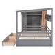 preview thumbnail 24 of 40, Full Size Wood House Bed with 2 Drawers and Shelves, Kids Platform Storage Bed Frame with Wardrobe and Small Curtain