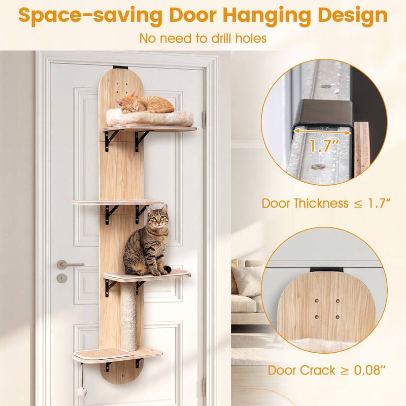 Gymax Door Hanging Cat Climber w/Plush Bed Scratching Post Carpeted