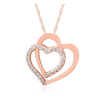 Womens 1/4ct Diamond Heart Shape Pendant Rose Gold 3/4" Tall