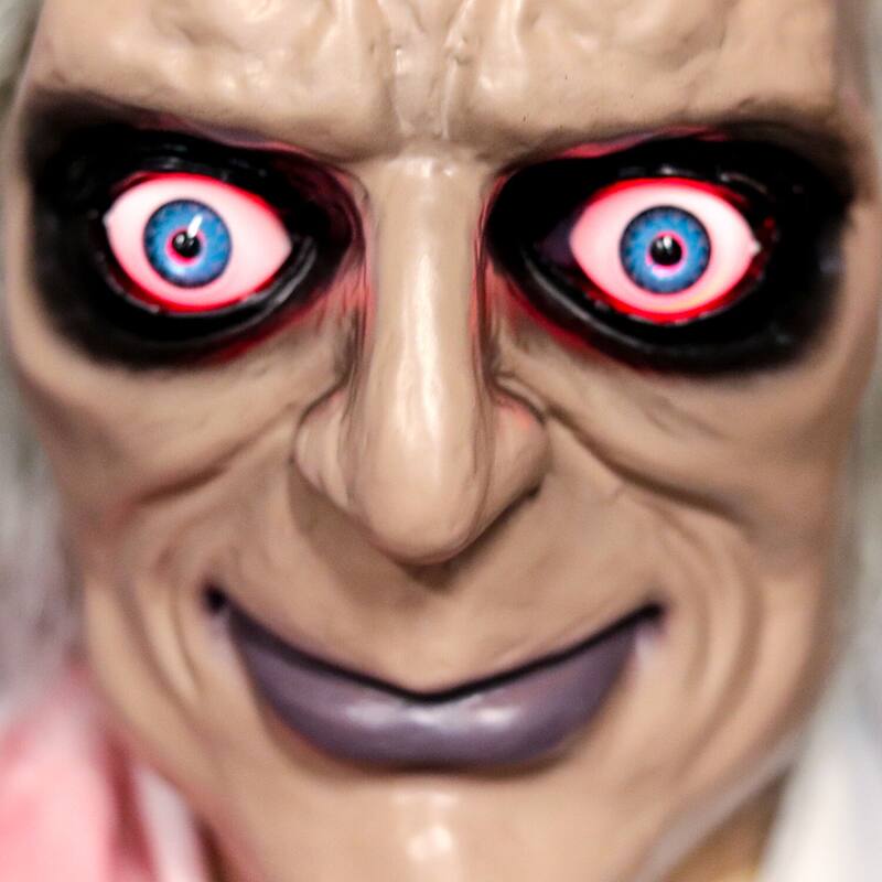 Haunted Hill Farm 5.4-Ft. Animatronic Doctor, Indoor/Covered Outdoor Halloween Decoration, Red LED Eyes, Laughing