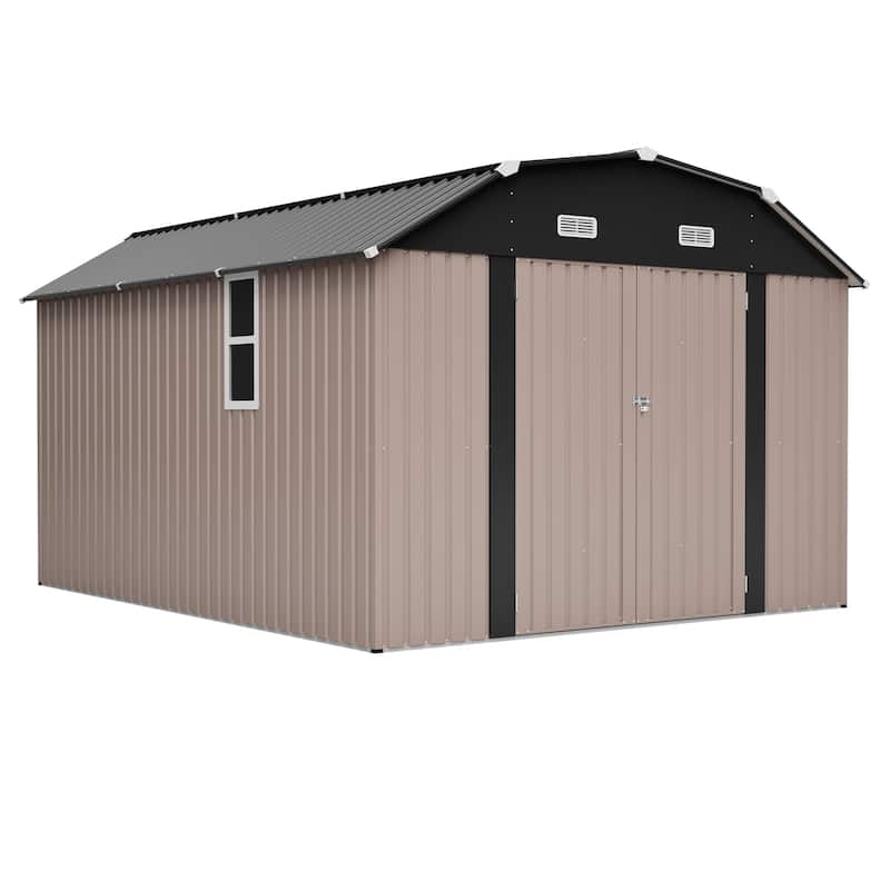 GDFStudio - Large Heavy Duty Rust-Resistant Metal Tool Shed Storage with Floor Frame & Lockable Doors for Easy Access