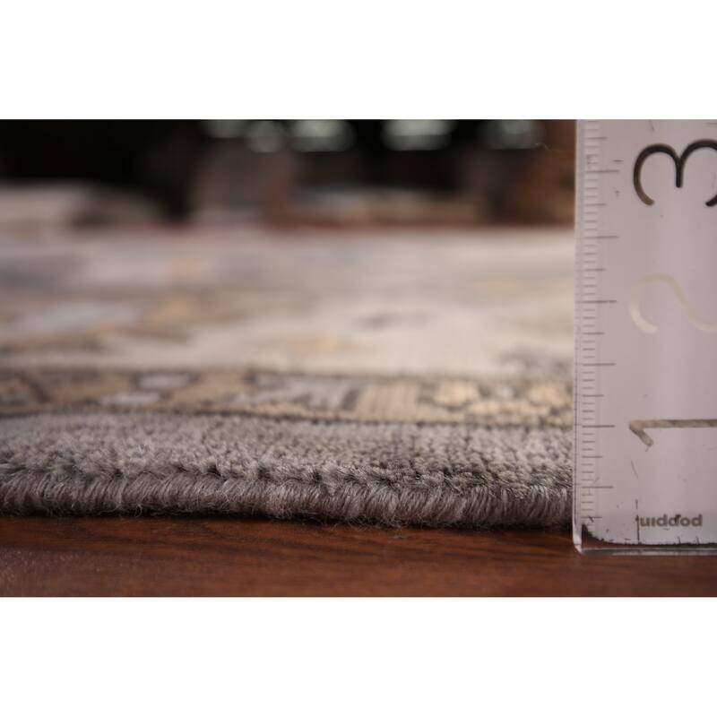 Gray Oushak Oriental Area Rug Handmade Floral Wool Carpet - 9'0" x 11'8"