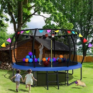 12FT Recreational Kids Trampoline with Safety Enclosure Net, Ladder and Flag Parts