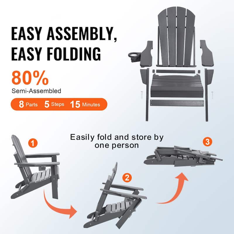 Set of 2 HDPE Folding Adirondack Chair with Wider Seat and Curved Backrest Ideal for Outdoor Use - 31.5 × 29.7 × 36.0 in