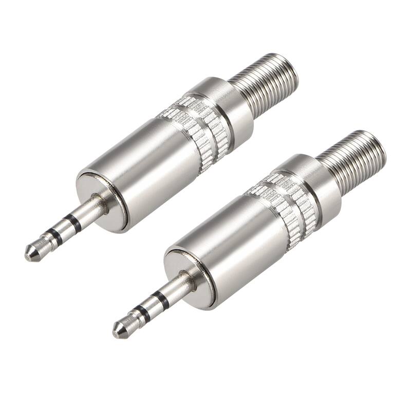 2.5mm Stereo Male Jack Solder Audio Video Cable Power Adapter Zinc Alloy 2Pcs - Silver Tone - 1.69" x 0.35" (L*D)