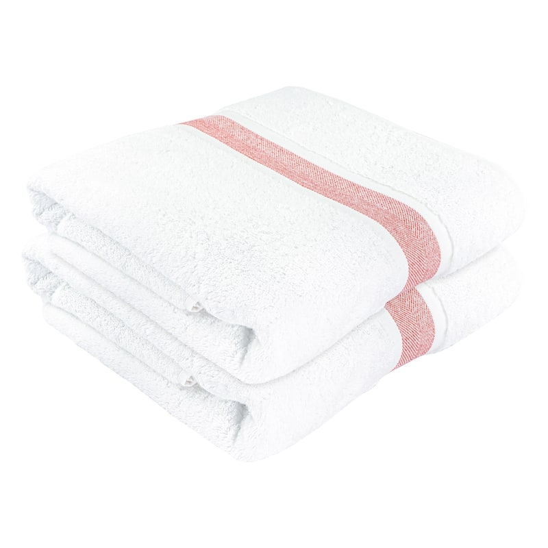 Large Bath Towel - Ultra-Absorbent Natural Cotton Bath Sheet Towel for Bathroom - 35 x 67 Inches Thick Luxury Bath Towel - White & Somon - Pack of 2
