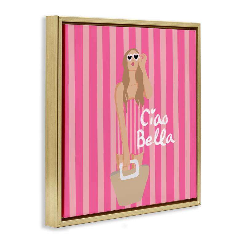 Stupell Pink Striped Glam Girl Framed Floater Canvas Wall Art Design By Chen Alyesh
