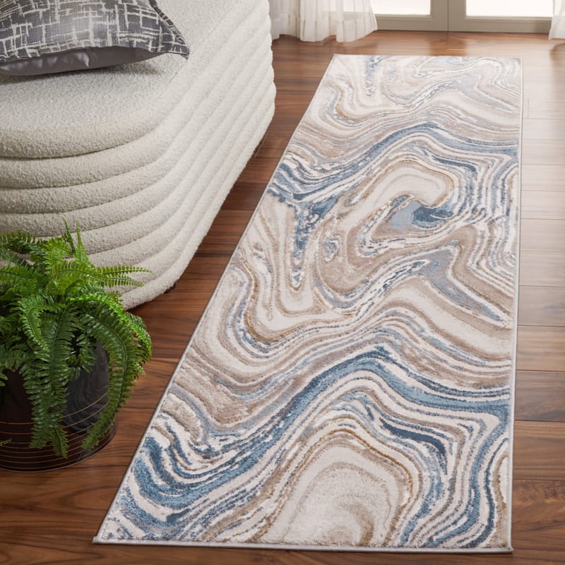SAFAVIEH Prestige Veda Contemporary Rug - 2'3" x 8' Runner - Beige/Blue