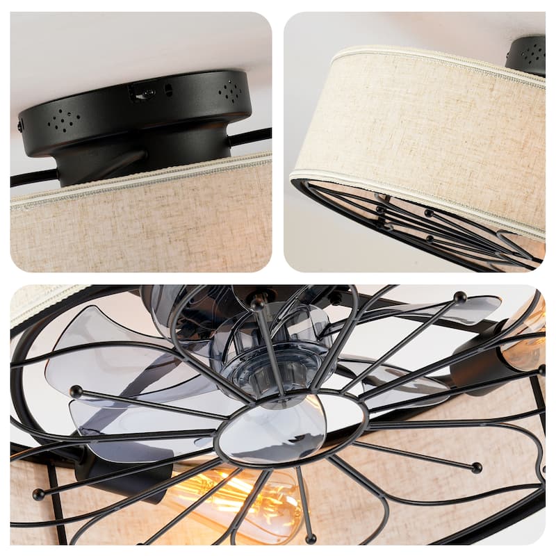 20" Lotus Design Fabric Farmhouse Bladeless Ceiling fan With Remote Control For Living room, Bedroom,Kitchen