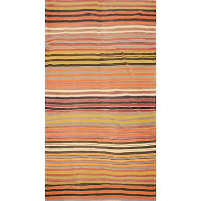 Hand Woven Oriental 100% Wool Carpet Southwestern Geometric Oranges & Rust Kilim Area Rug - 9' 10'' X 5' 4''