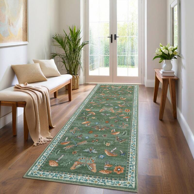 Area Rugs for Living Room Modern Insect Rug Mushroom Pattern Rug Soft Washable Non Slip Low Pile Rug