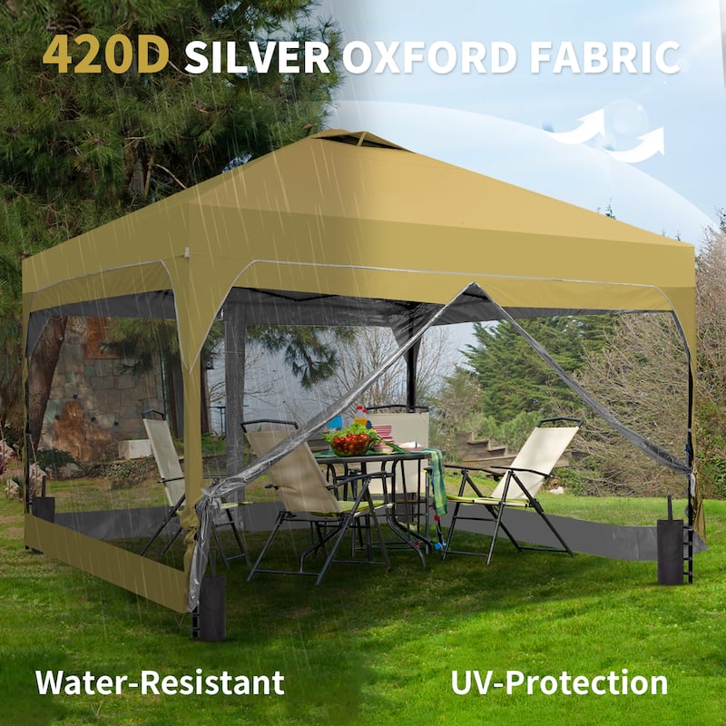 Ainfox 12x12FT Pop Up Canopy Tent with One Push Setup, Gazebo with 4 PVC Transparent Sidewalls