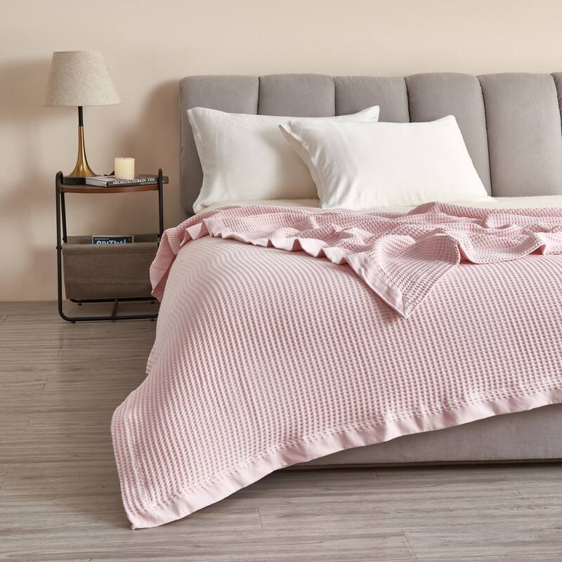 Luxurious Cotton Super Soft Waffle Weave Knit Blanket - Twin - Blush