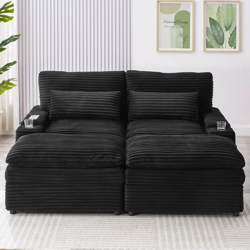 Roomfitters 70.9-Inch Loveseat Sofa, Convertible Sectional Sofa Bed with Storage, 2 Movable Ottomans