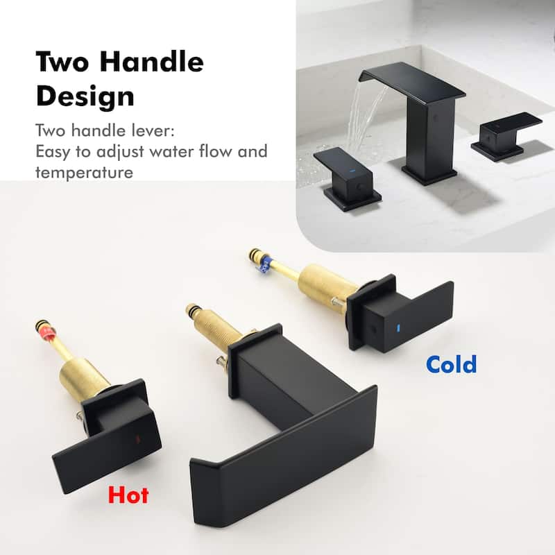 8 Inch Widespread Waterfall Bathroom Faucet with Drain Assembly Kit Modern Double Handle 3 Holes Bathroom Sink Basin Vanity Taps