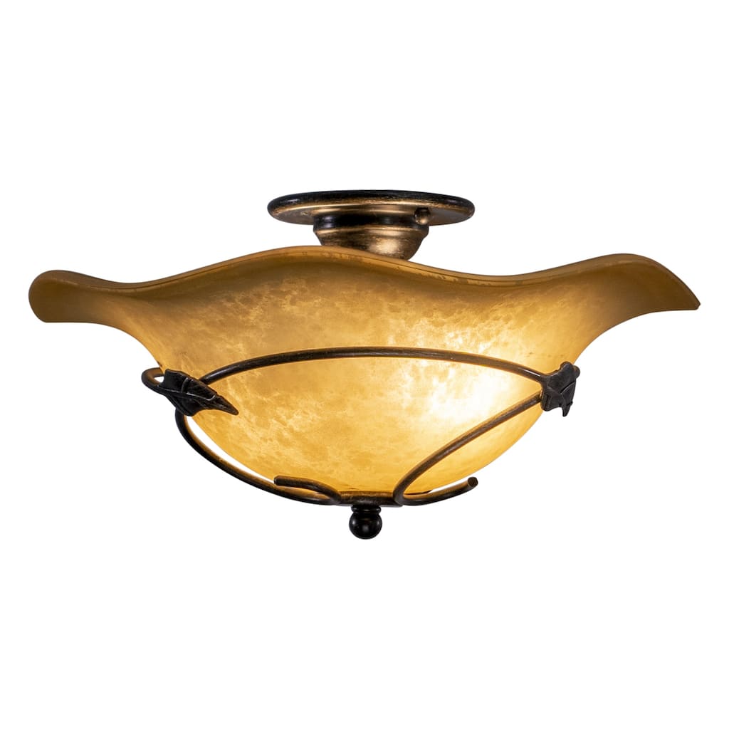 Semi Flush Mount Ceiling Light - Black Finish, Amber Glass Shade, Farmhouse Style Lighting - 81.5