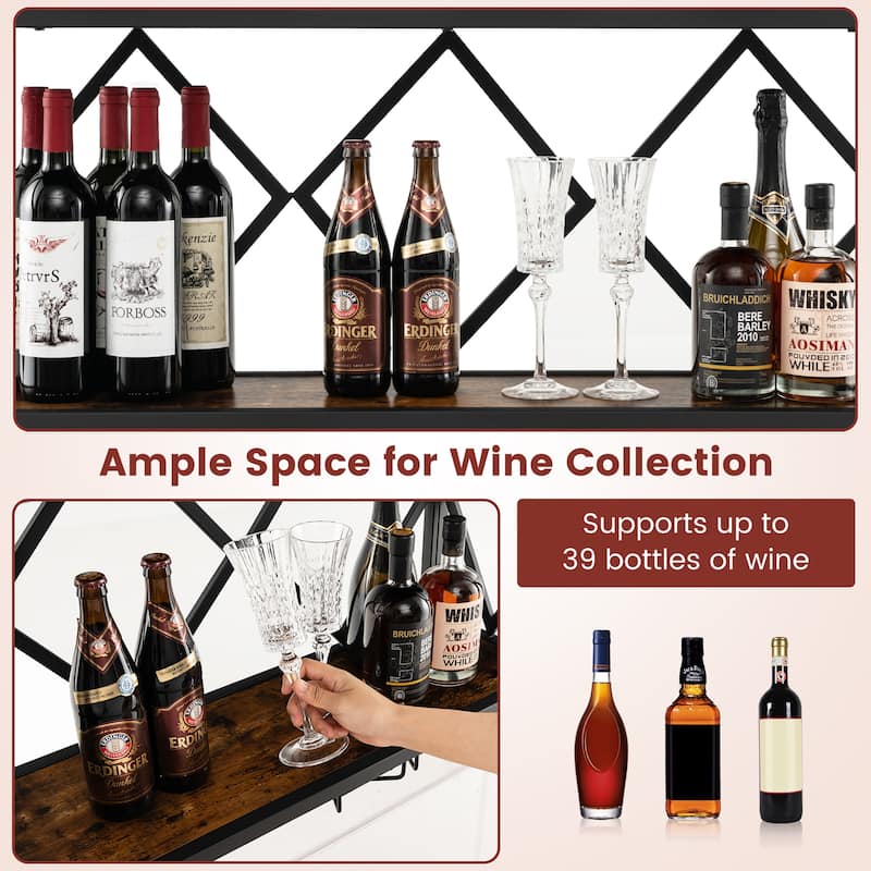 Gymax Wall Mounted Wine Rack Industrial Storage Display Shelf Glass