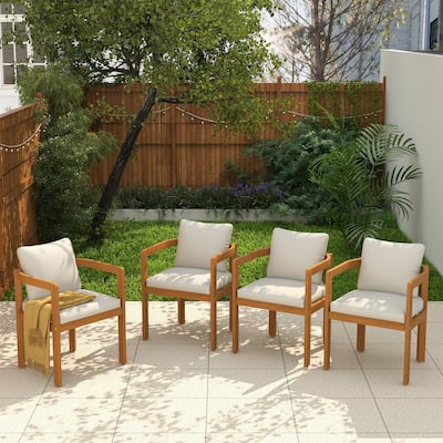 Outdoor 4-piece Wood Chairs With Large U-shaped Backrests