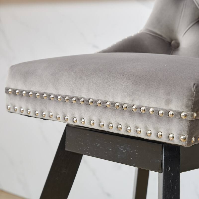 GDF Studio - Leisure Style Swivel Velvet Bar Stools with Button Tufted Decoration and Chrome Nailhead Trim (Set of 2)