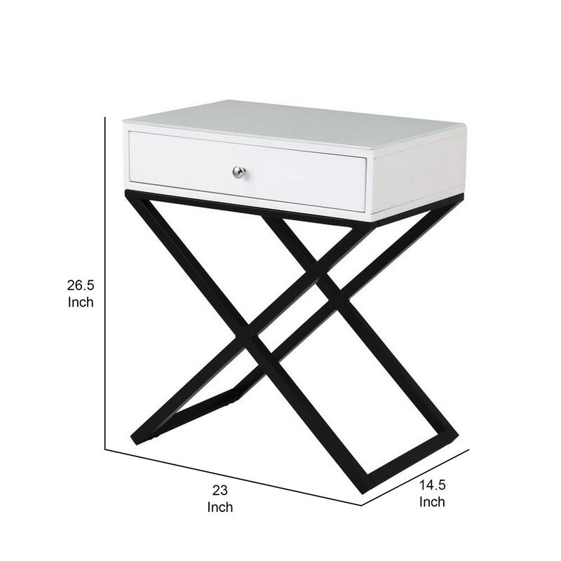 White 1 Drawer 14.5 in. W Nightstand with Sturdy Glass Top