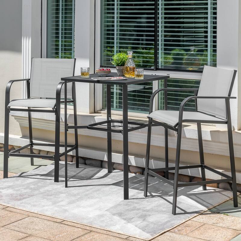 Patio 3-Piece Bar Set with Umbrella Hole, Textilene Bar Stools