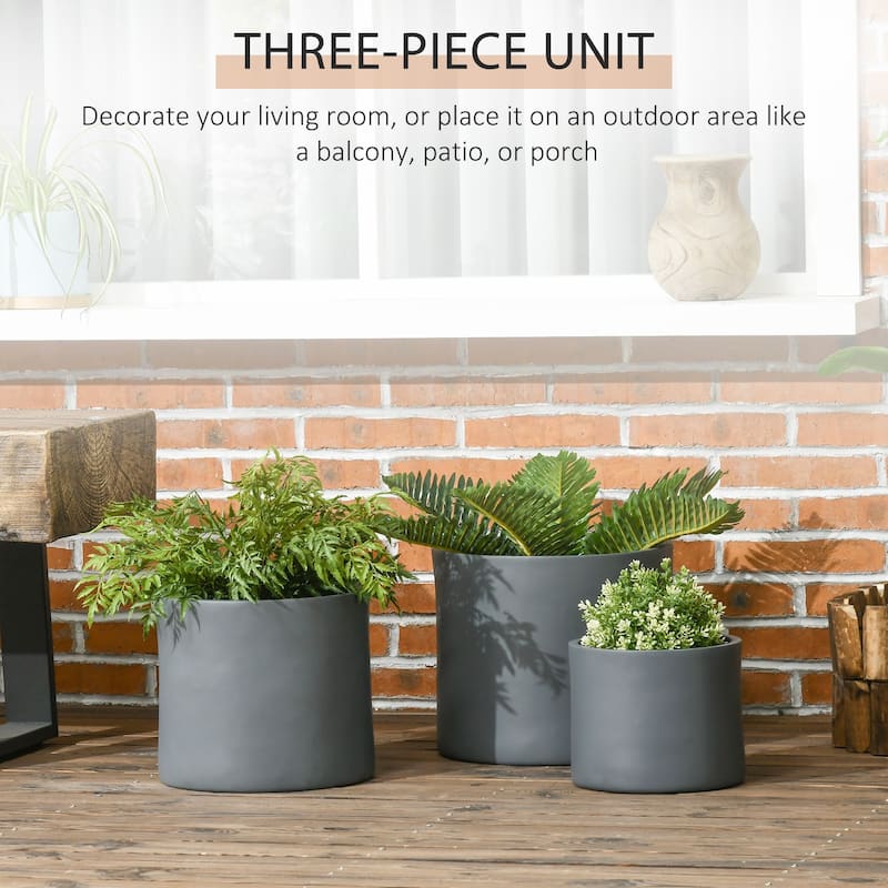 Set Of 3 Outdoor Planter Set, Flower Pots with Drainage Holes, Outdoor Plant Pots For Patio, Yard, Garden