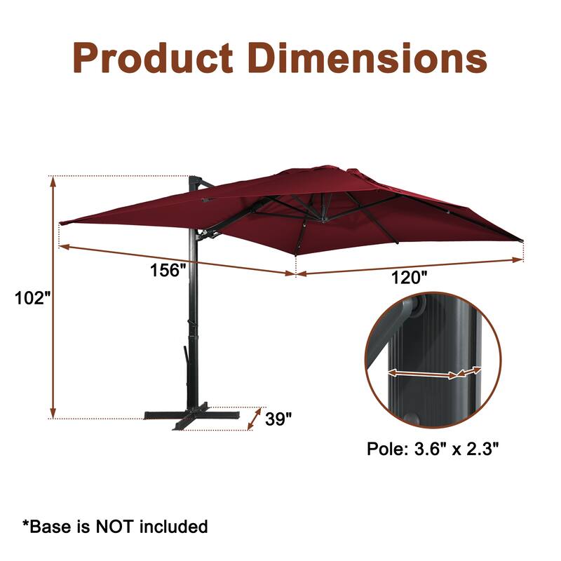 10 x 13ft Patio Rectangular Cantilever Market Umbrella With Stand